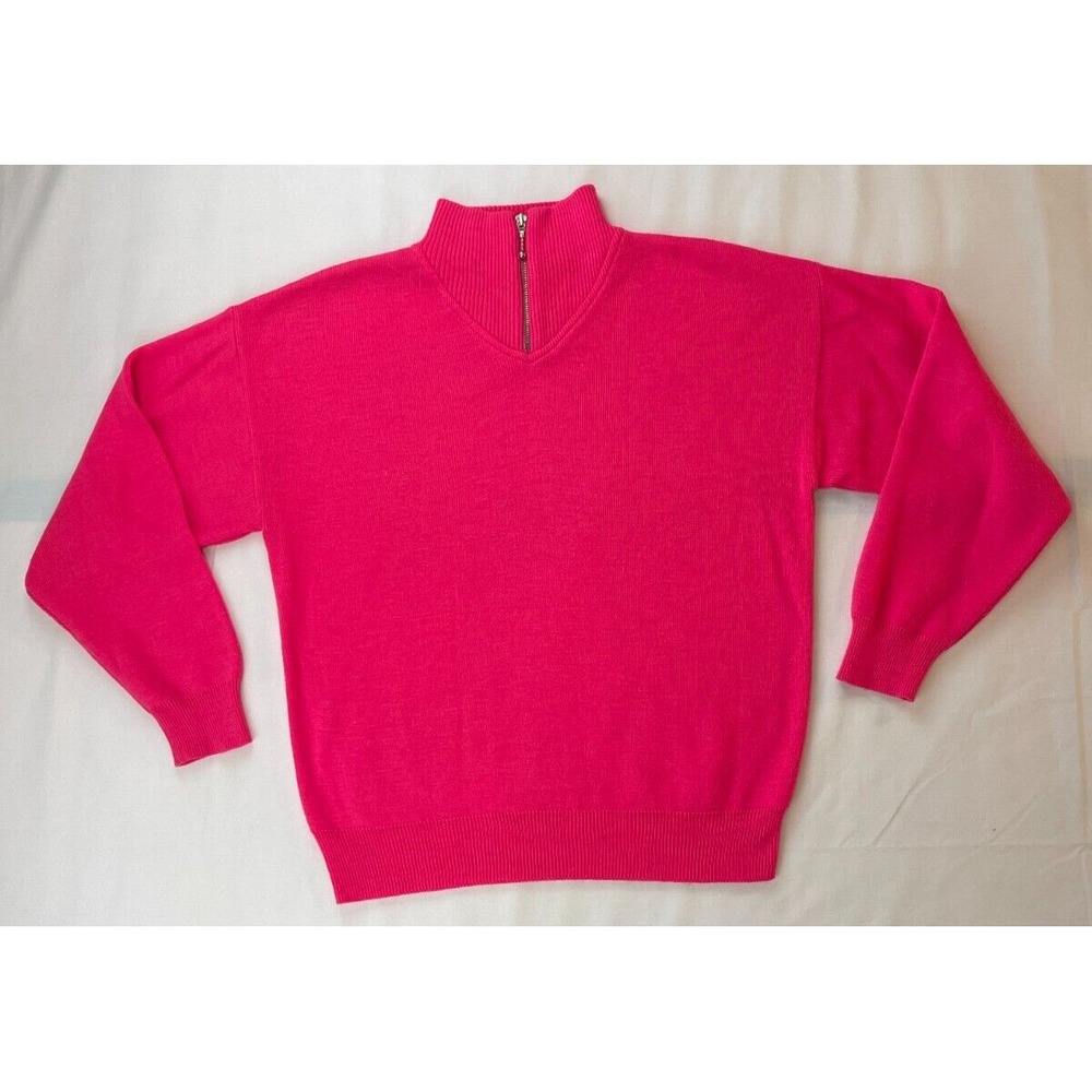 Vintage 1990s Sweater Summit County Women's Medium Bright Pink Colorful Vtg 90s